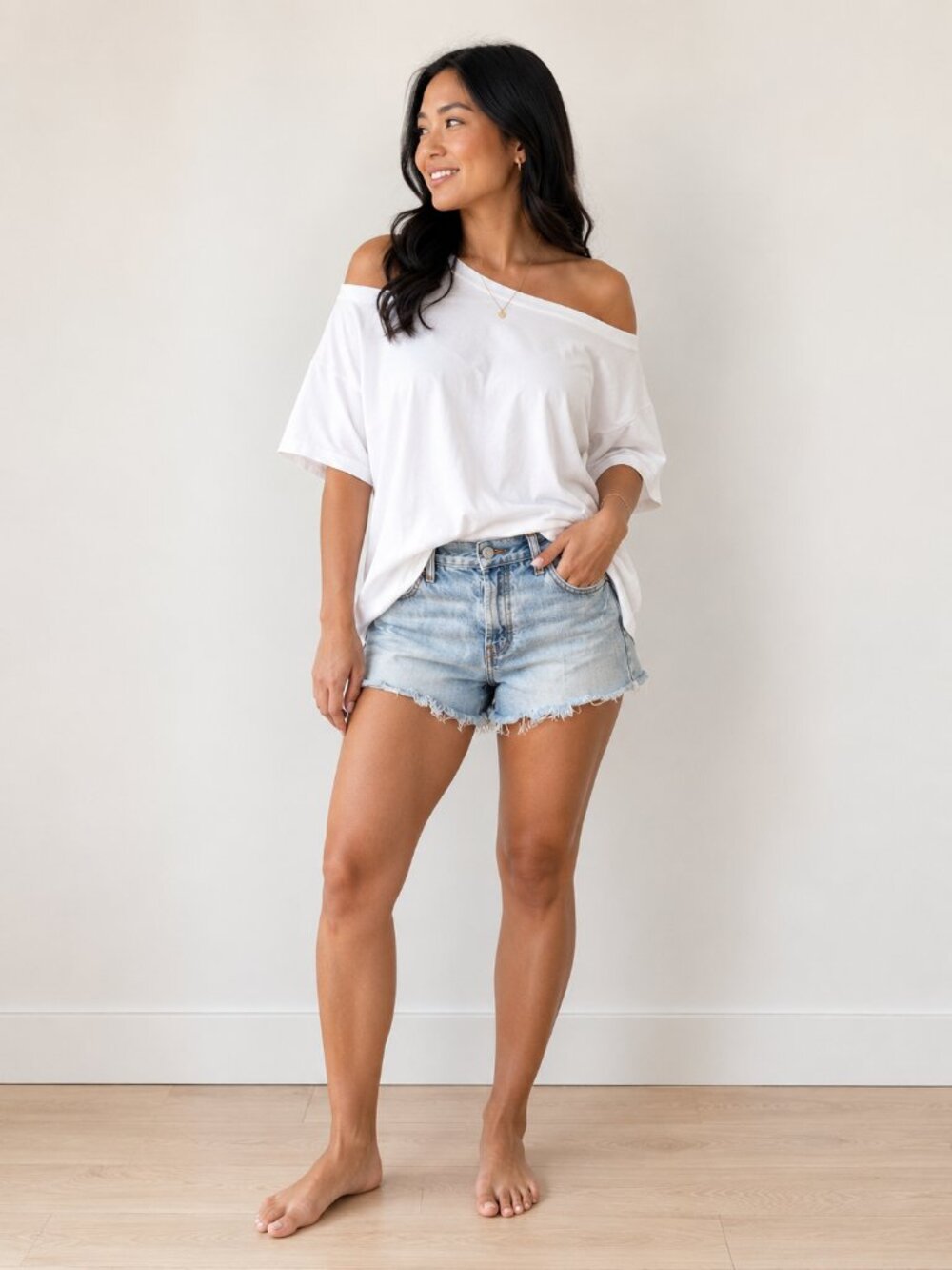 Free People Light Blue Distressed Denim Cutoff Shorts